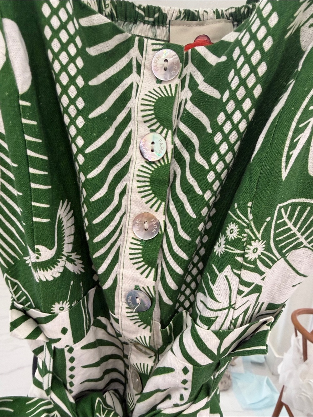 FARM Rio Green & White Tropical Macaw Elegance Romper - Picture 4 of 8